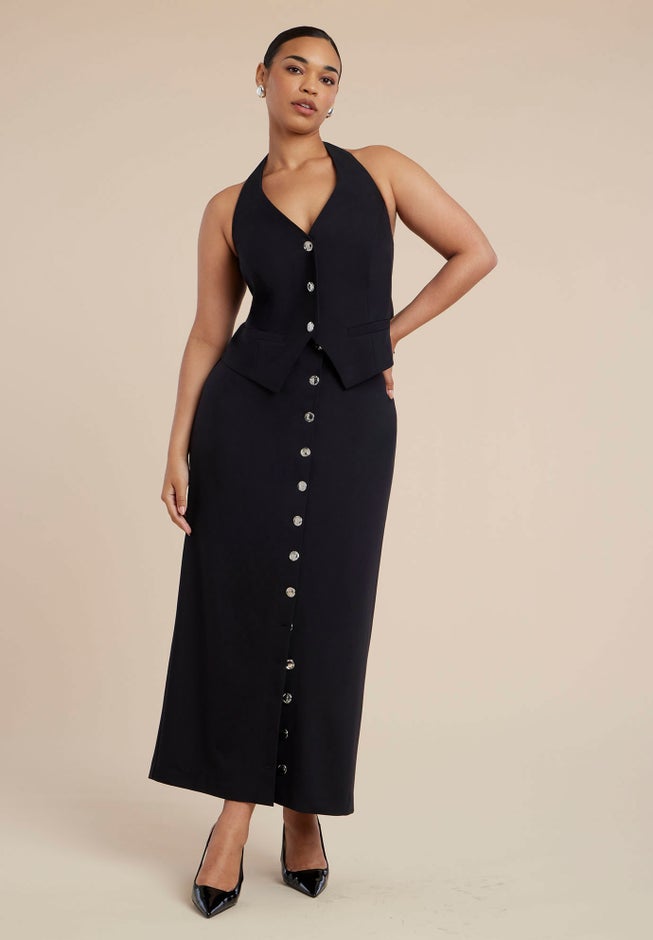 Buttoned Maxi Column Skirt image number null