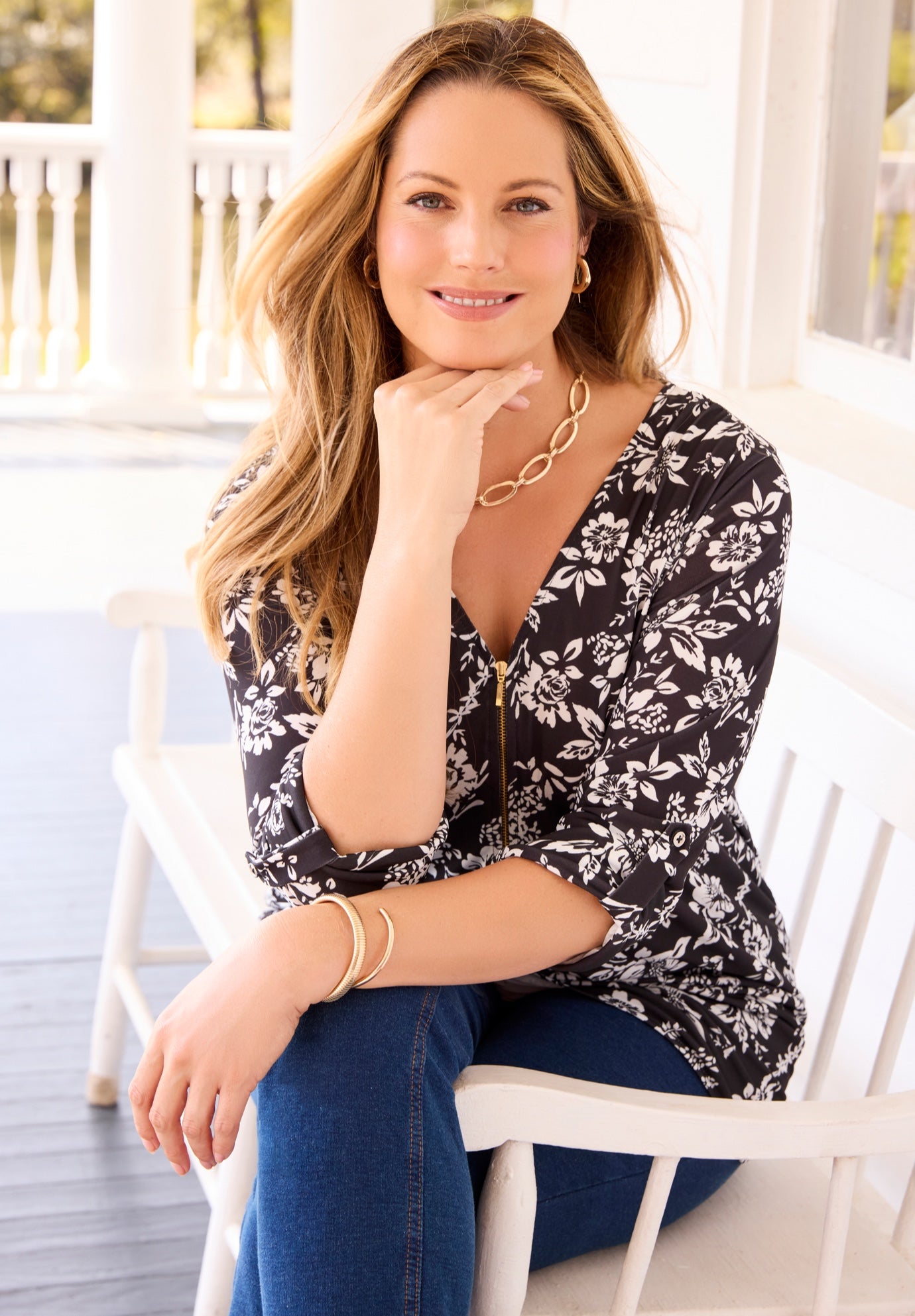 Dream Drape Zip V-Neck Top image number 1