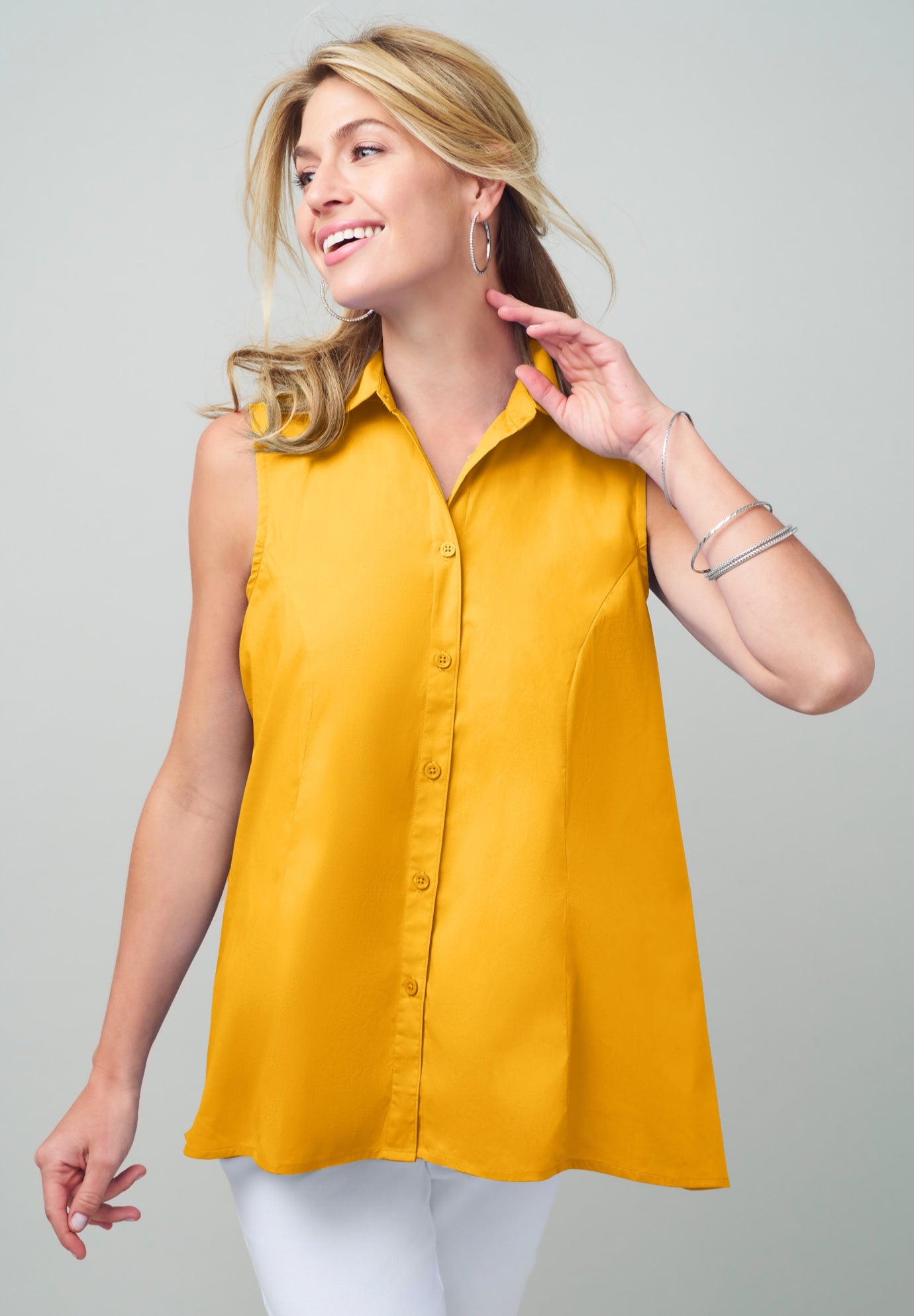 Stretch Cotton Poplin Sleeveless Shirt image number 0