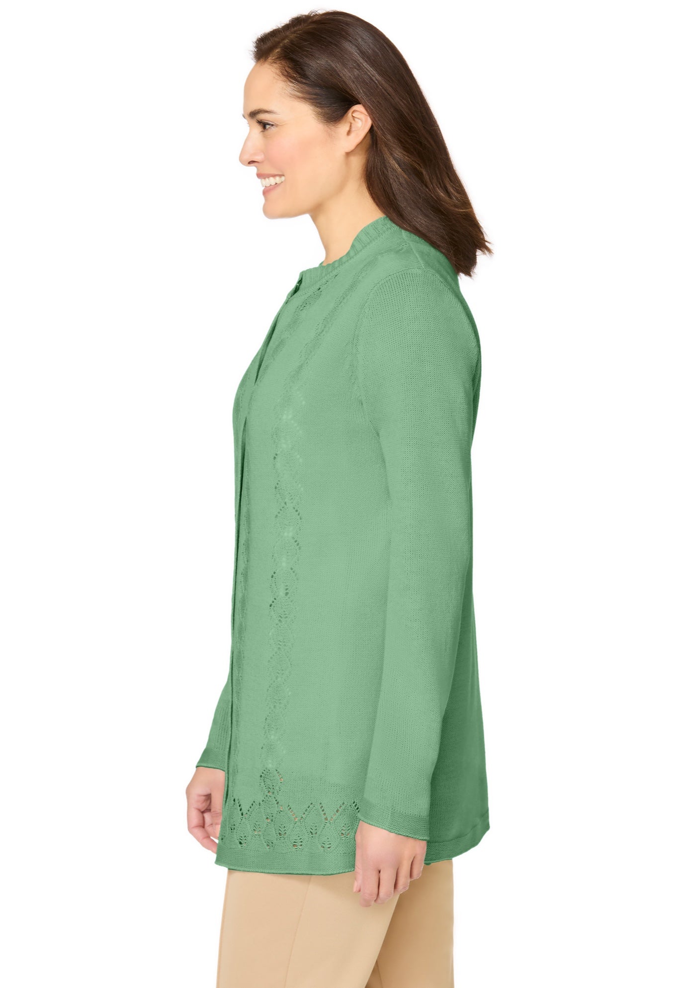 Long-Sleeve Pointelle Cardigan image number 2