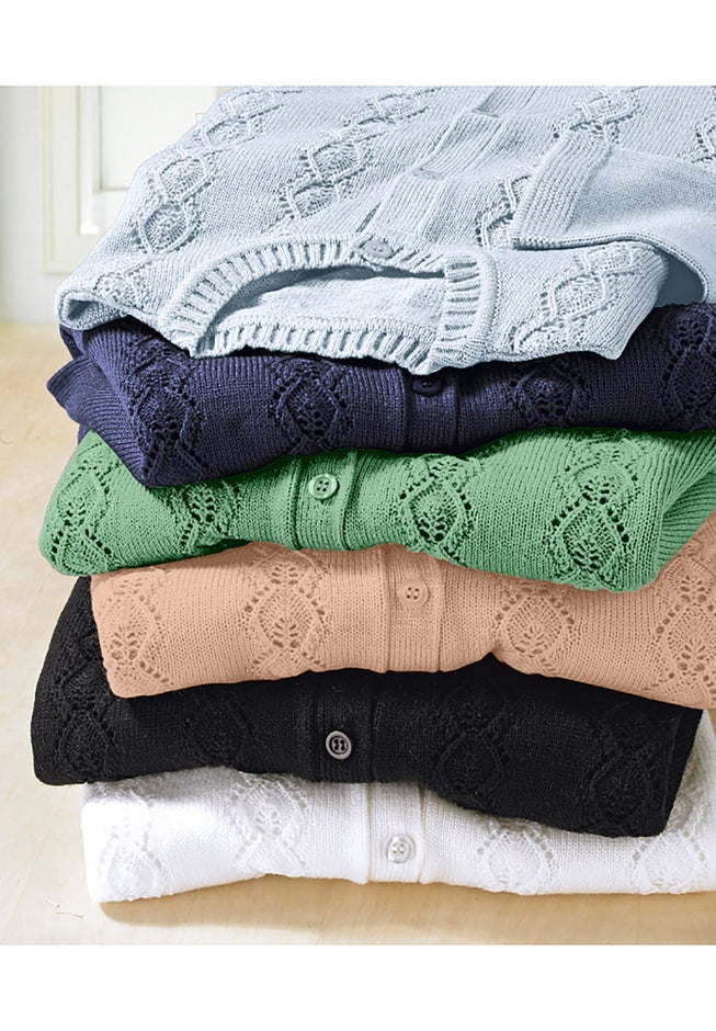 Long-Sleeve Pointelle Cardigan image number 3