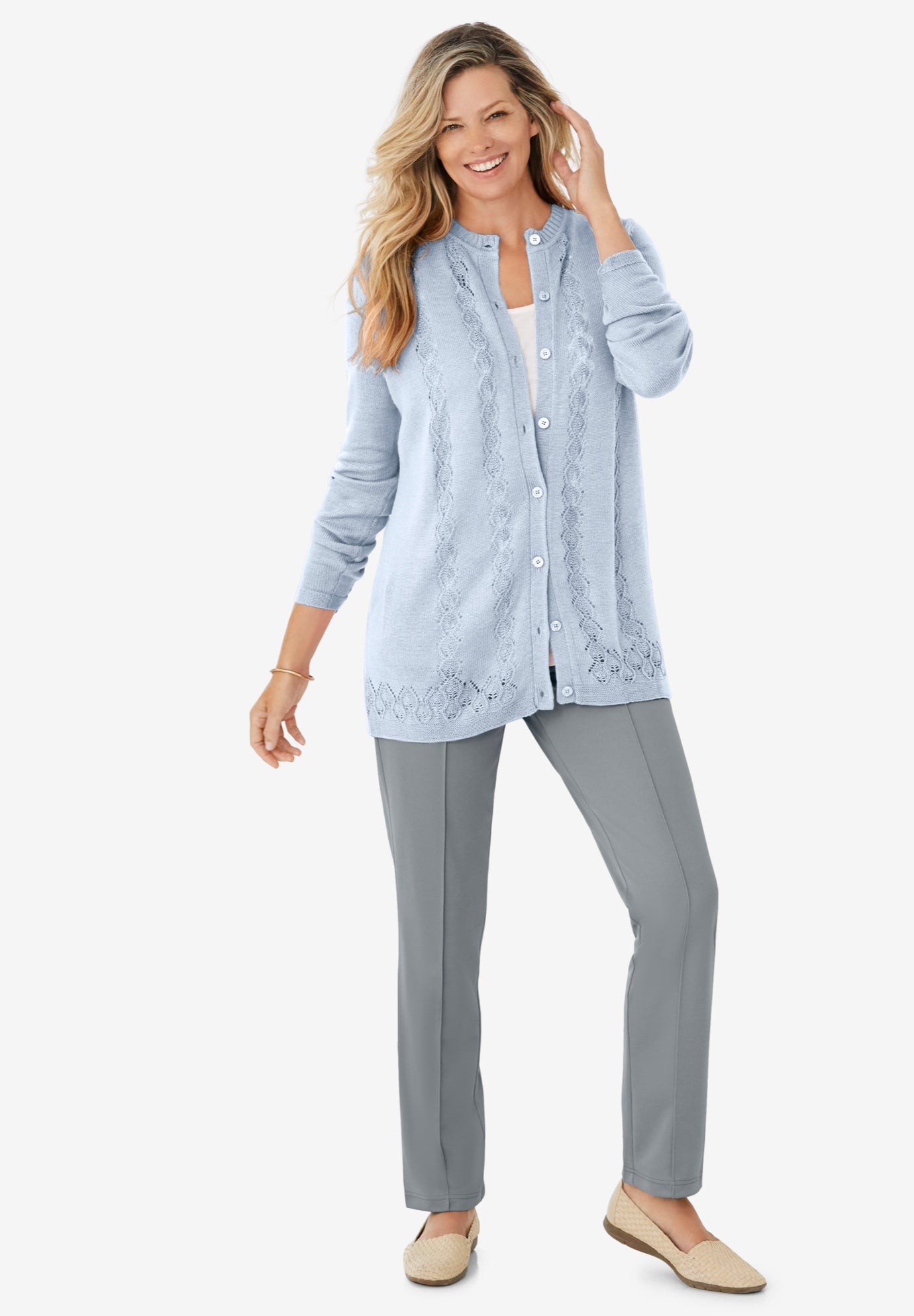 Long-Sleeve Pointelle Cardigan image number 5