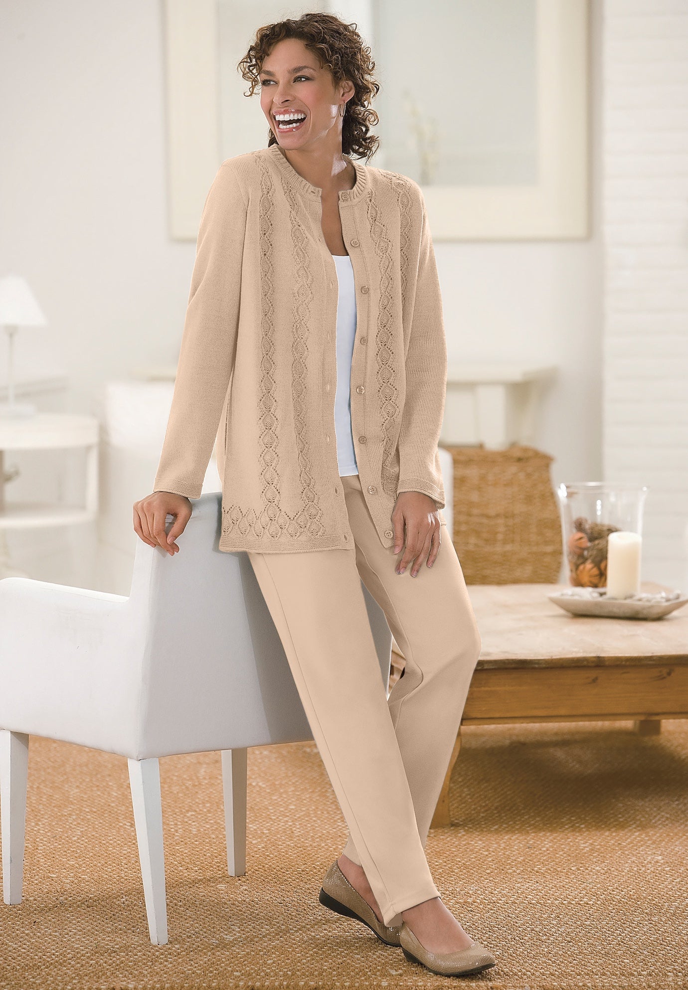 Long-Sleeve Pointelle Cardigan image number 4