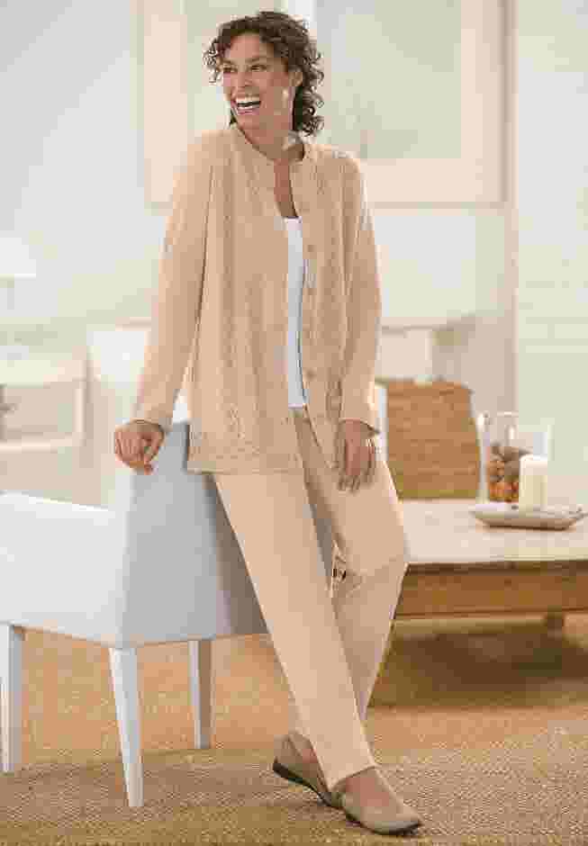 Long-Sleeve Pointelle Cardigan image number 2