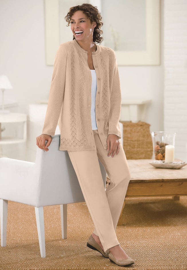 Long-Sleeve Pointelle Cardigan image number 4