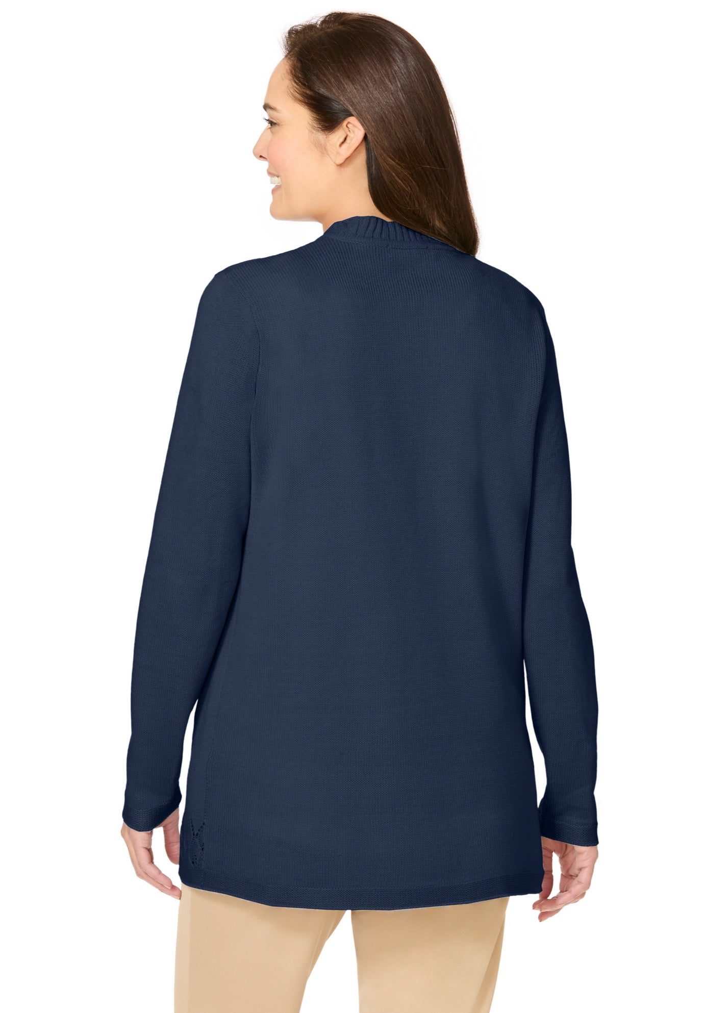 Long-Sleeve Pointelle Cardigan Sweater image number 1