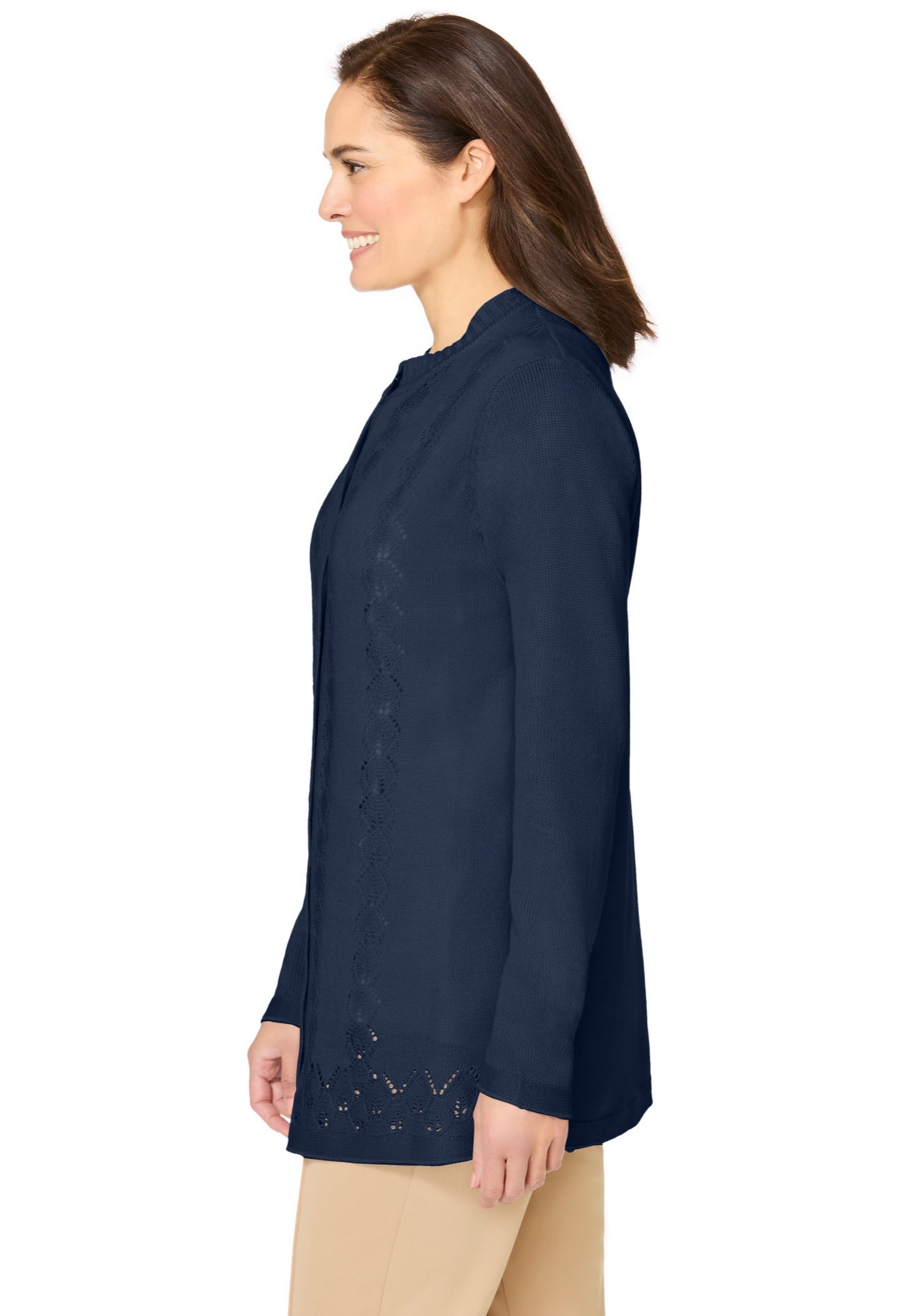 Long-Sleeve Pointelle Cardigan Sweater image number 2