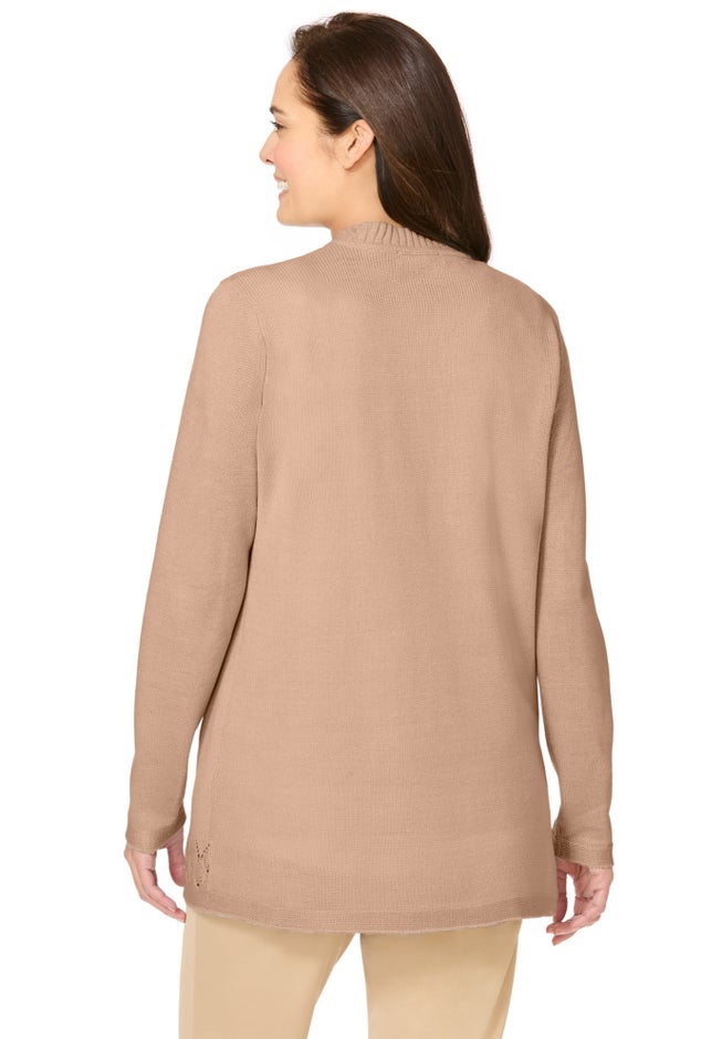 Long-Sleeve Pointelle Cardigan Sweater image number 1