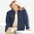 Long-Sleeve Pointelle Cardigan Sweater image number null