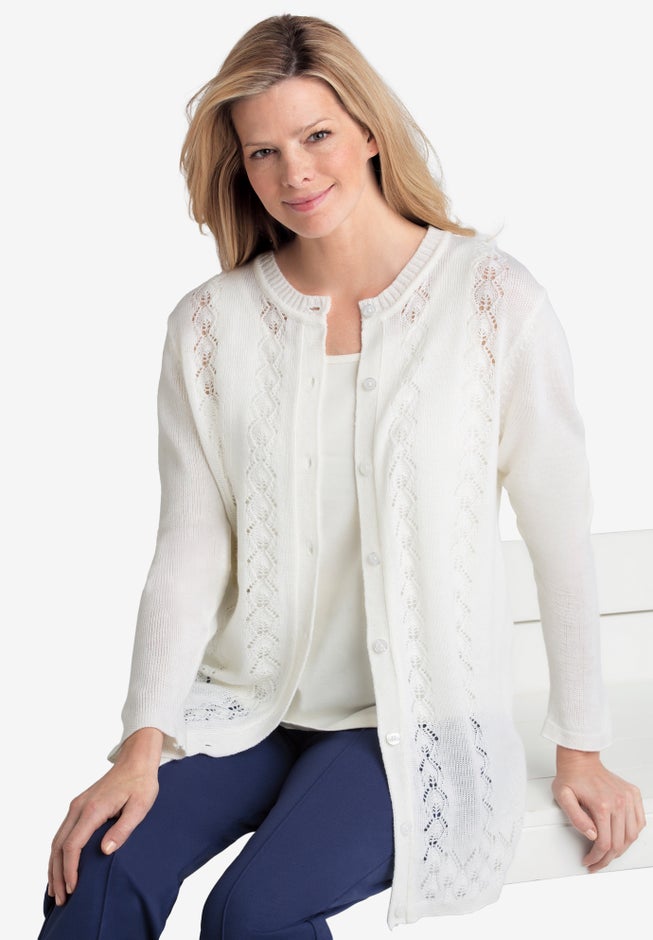 Long-Sleeve Pointelle Cardigan image number 0