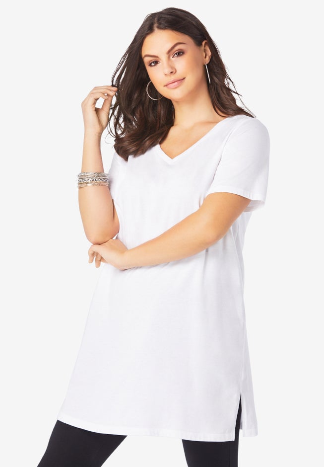 Plus Size Cotton Short Sleeve V-Neck Ultimate Tunic image number 1
