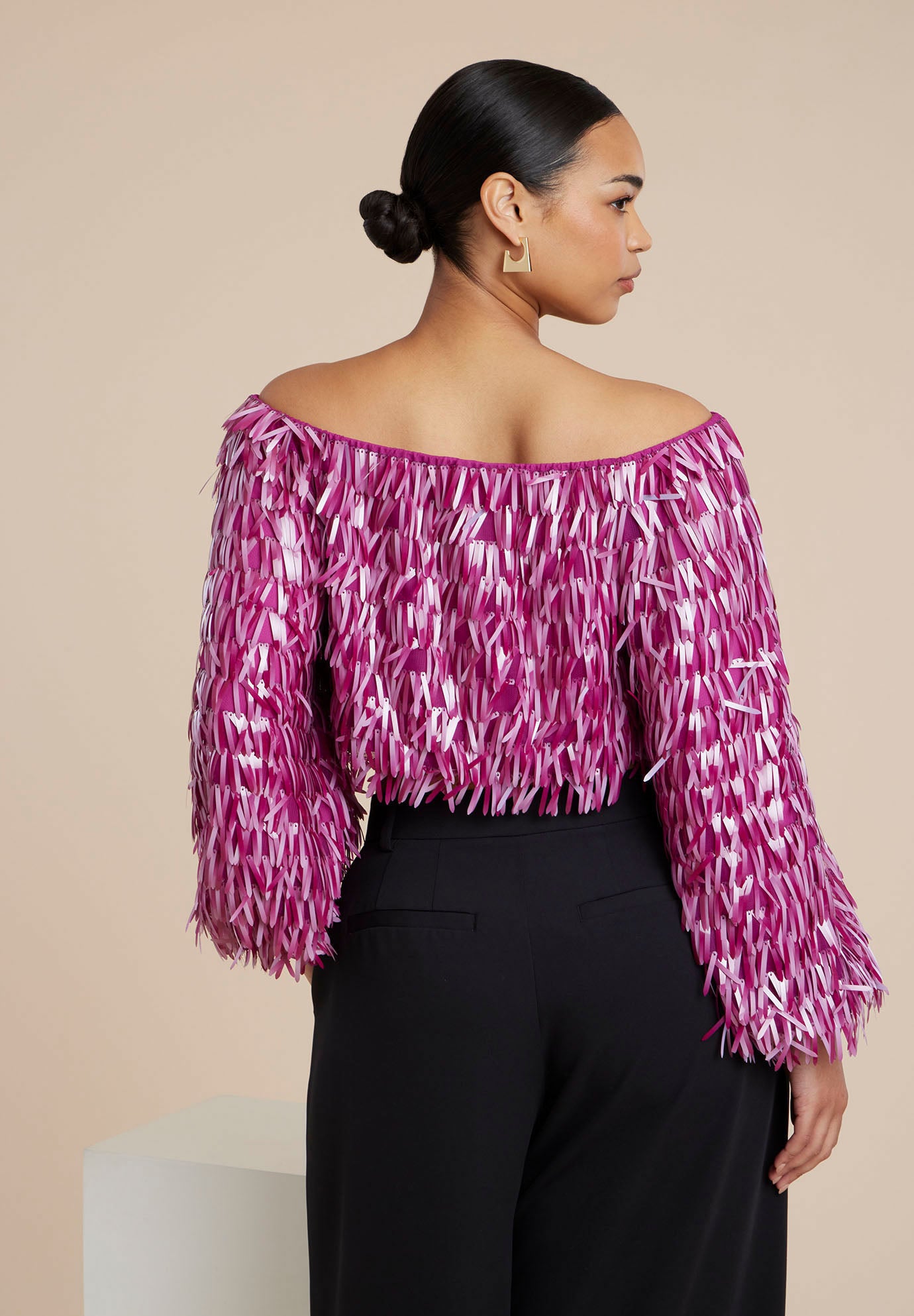Fringe Sequin Off The Shoulder Top image number 2