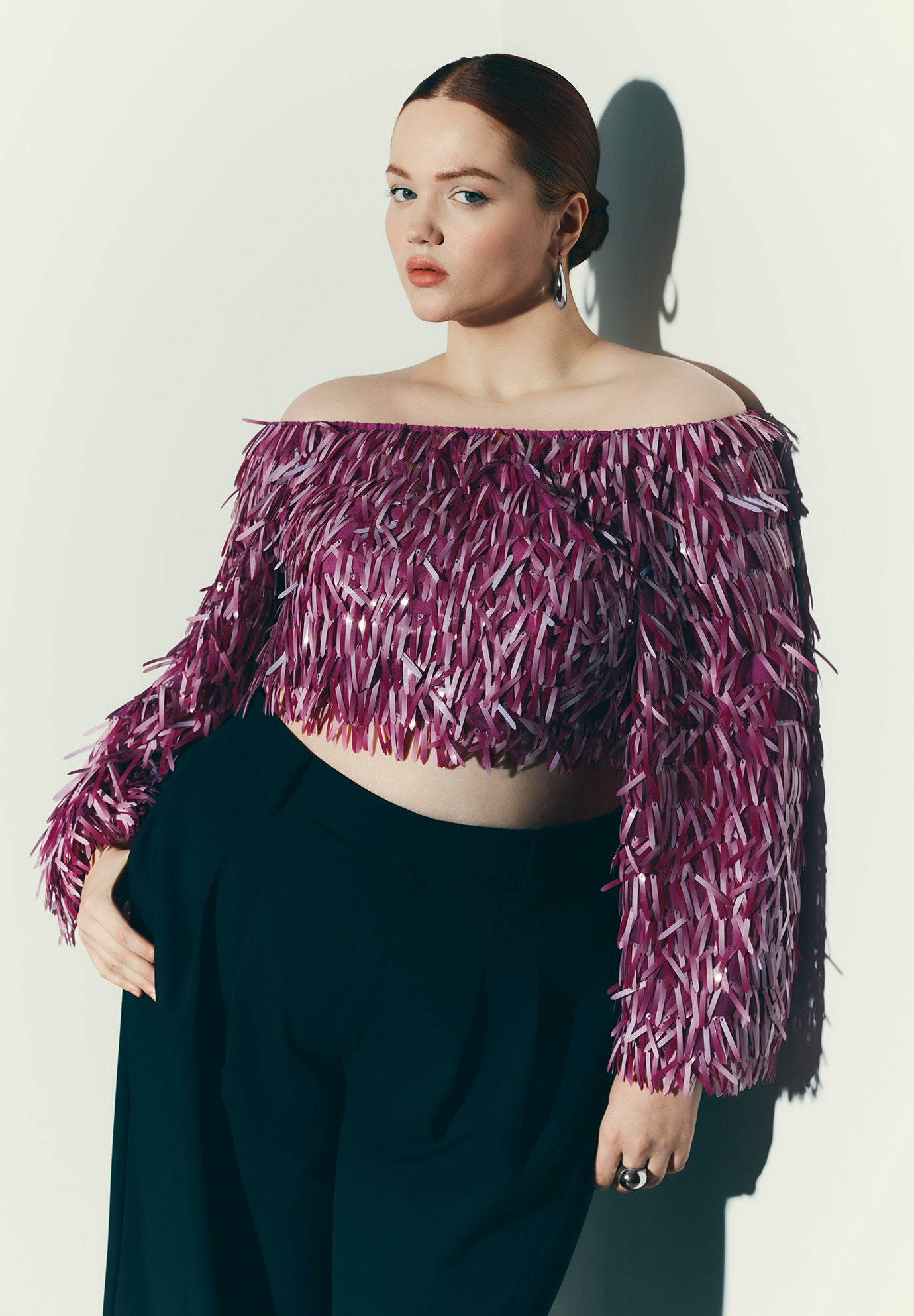 Fringe Sequin Off The Shoulder Top image number 0