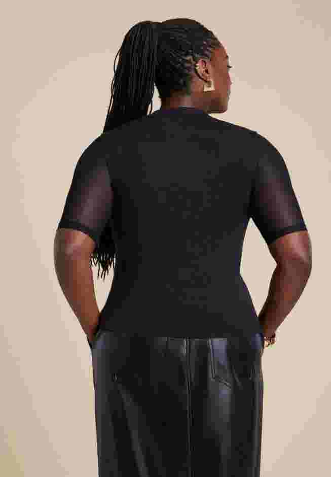 Shirred Mockneck Top With Sheer Sleeve image number 1