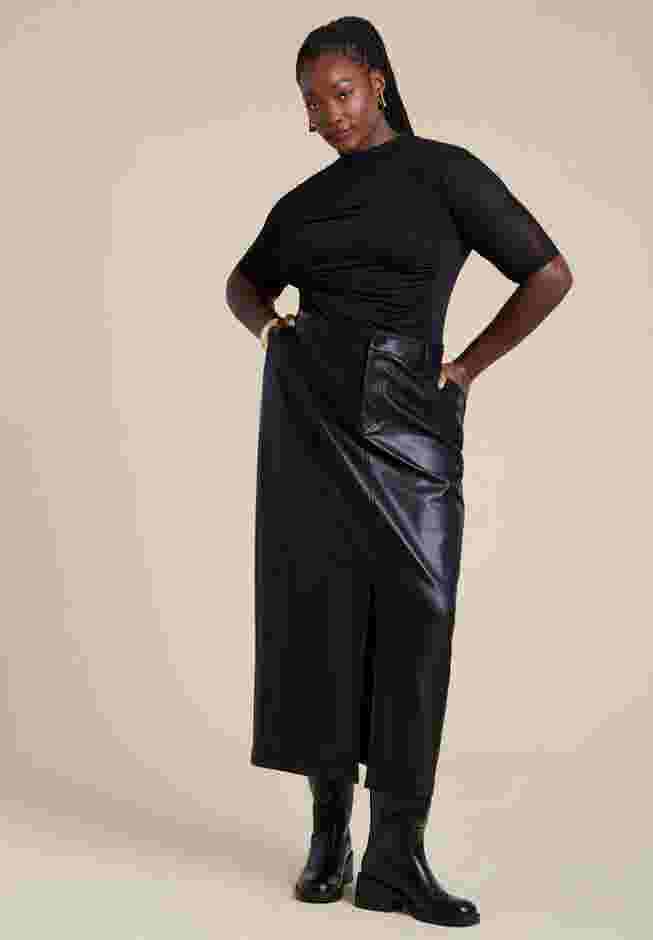 Shirred Mockneck Top With Sheer Sleeve image number 2