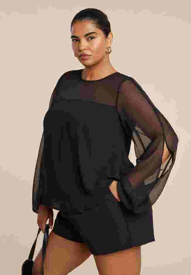 Draped Sheer Sleeve Blouse image number 0