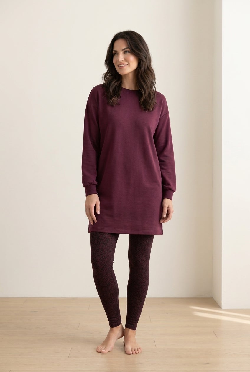 French Terry Blouson Sleeve Sweatshirt Tunic Dress image number 1