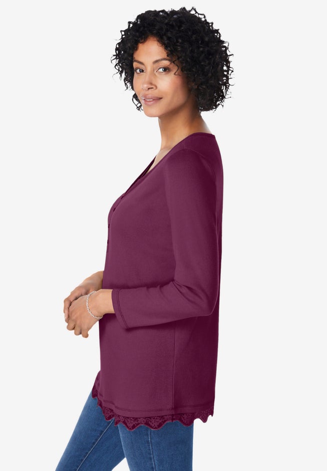 Layered-Look Lace Trim Tee image number 3