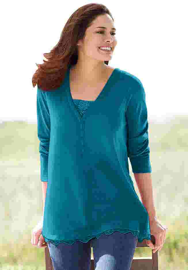 Layered-Look Lace Trim Tee image number 0