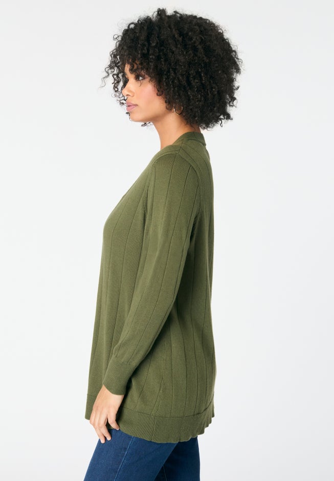 Plus Size Drop Needle Cardigan Lightweight Sweater Knit image number 2