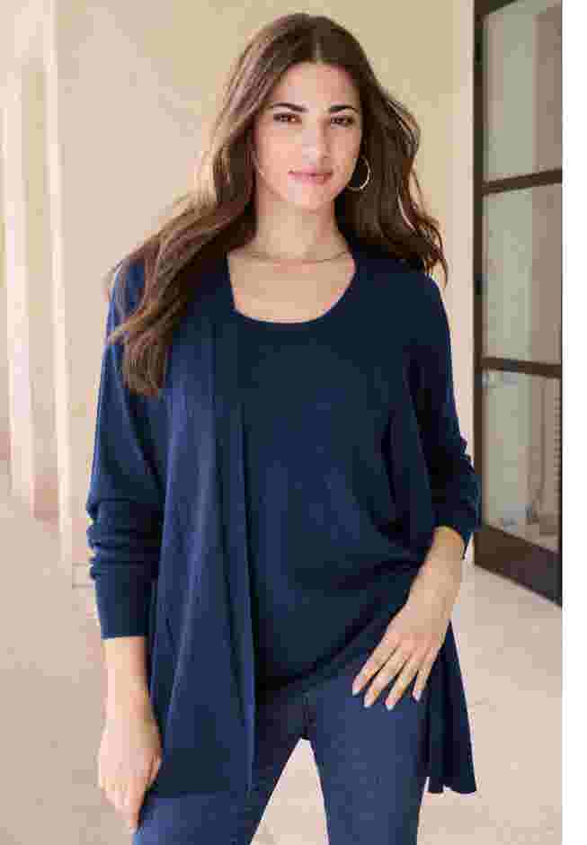 Plus Size Drop Needle Cardigan Lightweight Sweater Knit image number 0