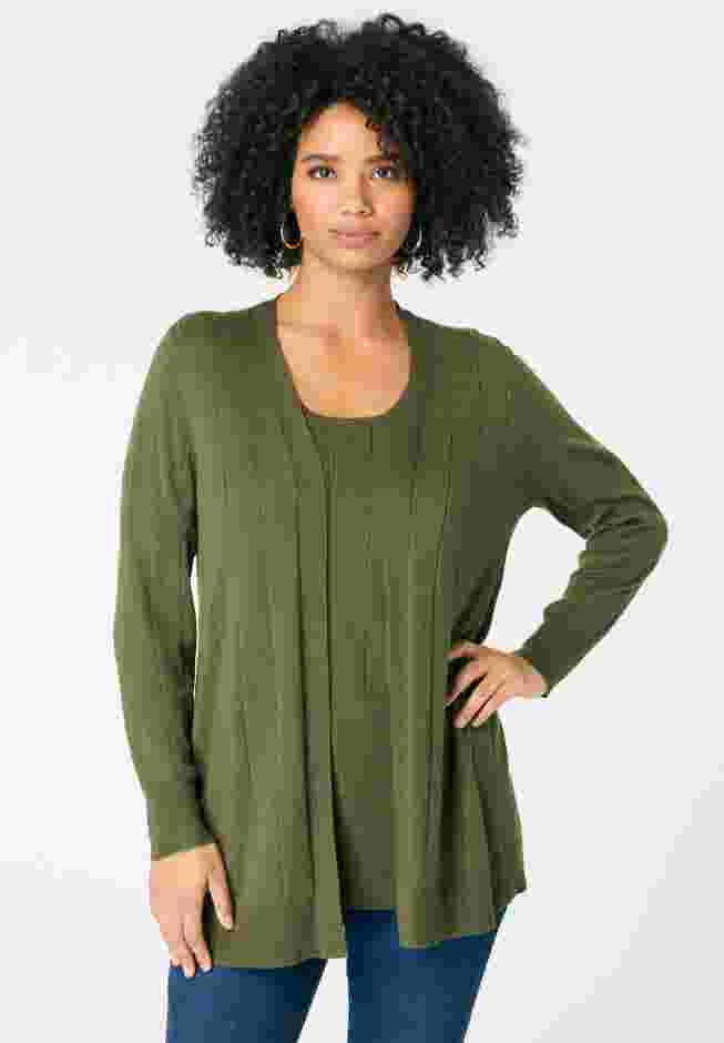 Plus Size Drop Needle Cardigan Lightweight Sweater Knit image number 0