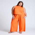 Linen-Blend Boxy Scoop Neck Crop Tank image number null