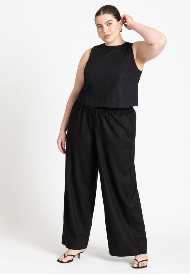 Linen-Blend Boxy Scoop Neck Crop Tank image number 2