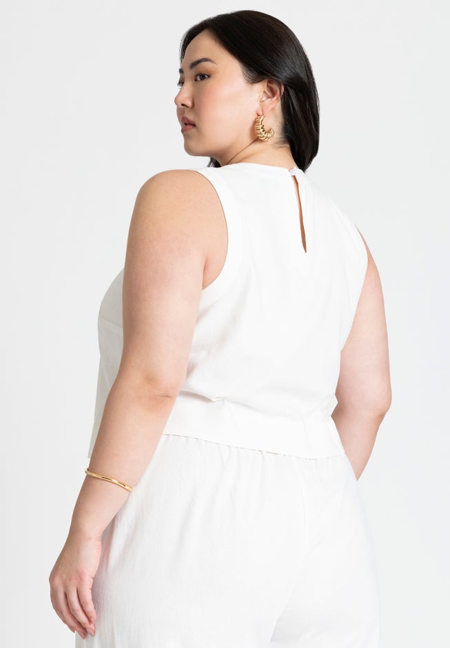 Linen-Blend Boxy Scoop Neck Crop Tank image number 1