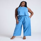 Linen-Blend Boxy Scoop Neck Crop Tank image number null