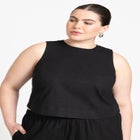 Linen-Blend Boxy Scoop Neck Crop Tank image number null