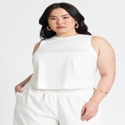 Linen-Blend Boxy Scoop Neck Crop Tank image number null