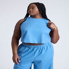 Linen-Blend Boxy Scoop Neck Crop Tank image number null