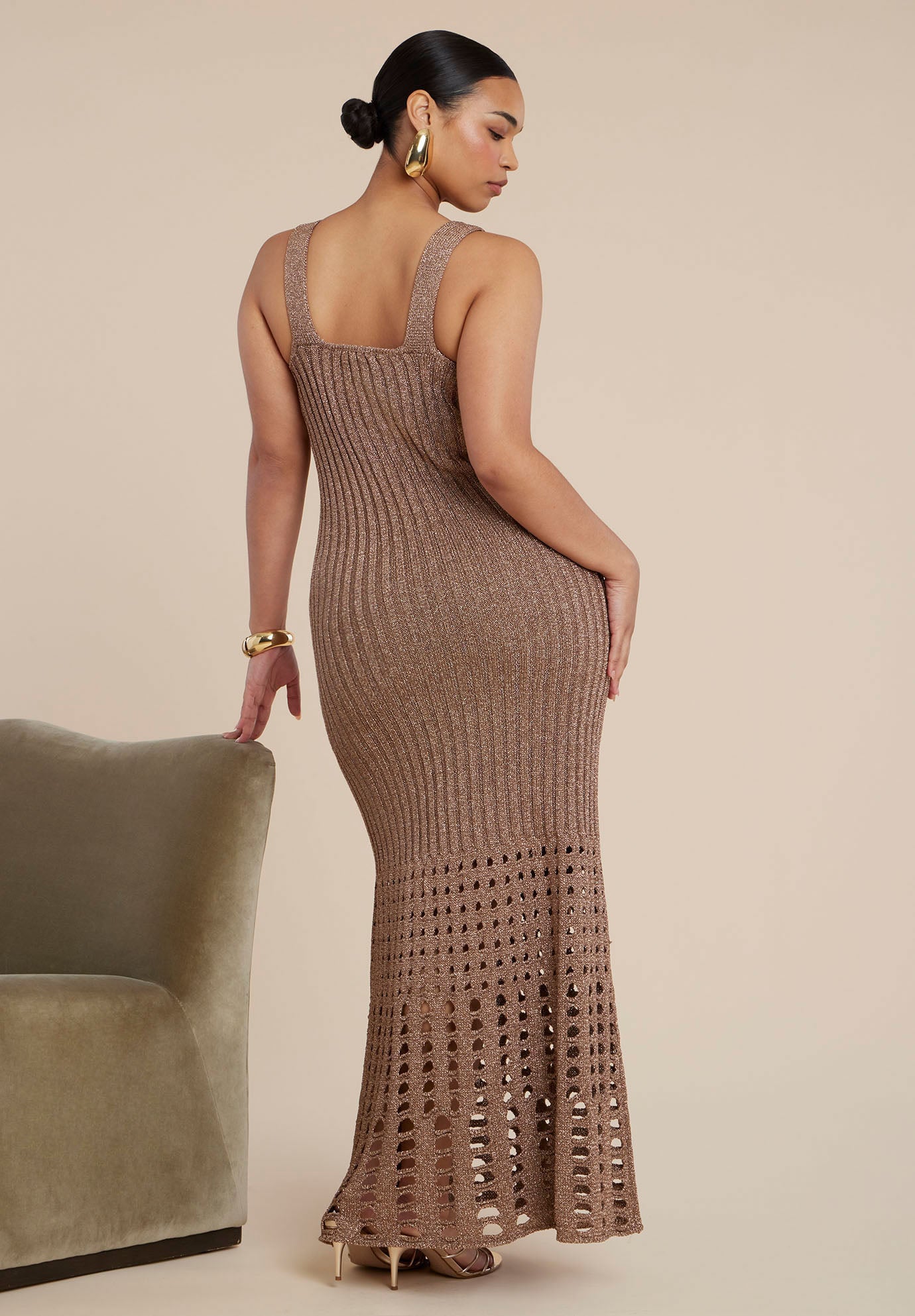 Metallic Open Stitch Sweater Dress image number 1