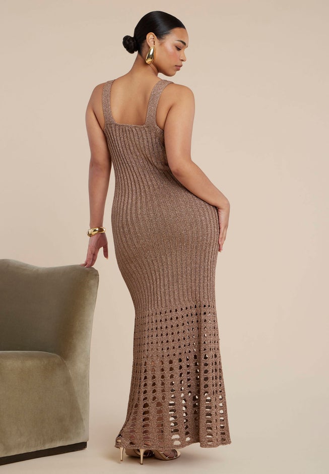 Metallic Open Stitch Sweater Dress image number 1