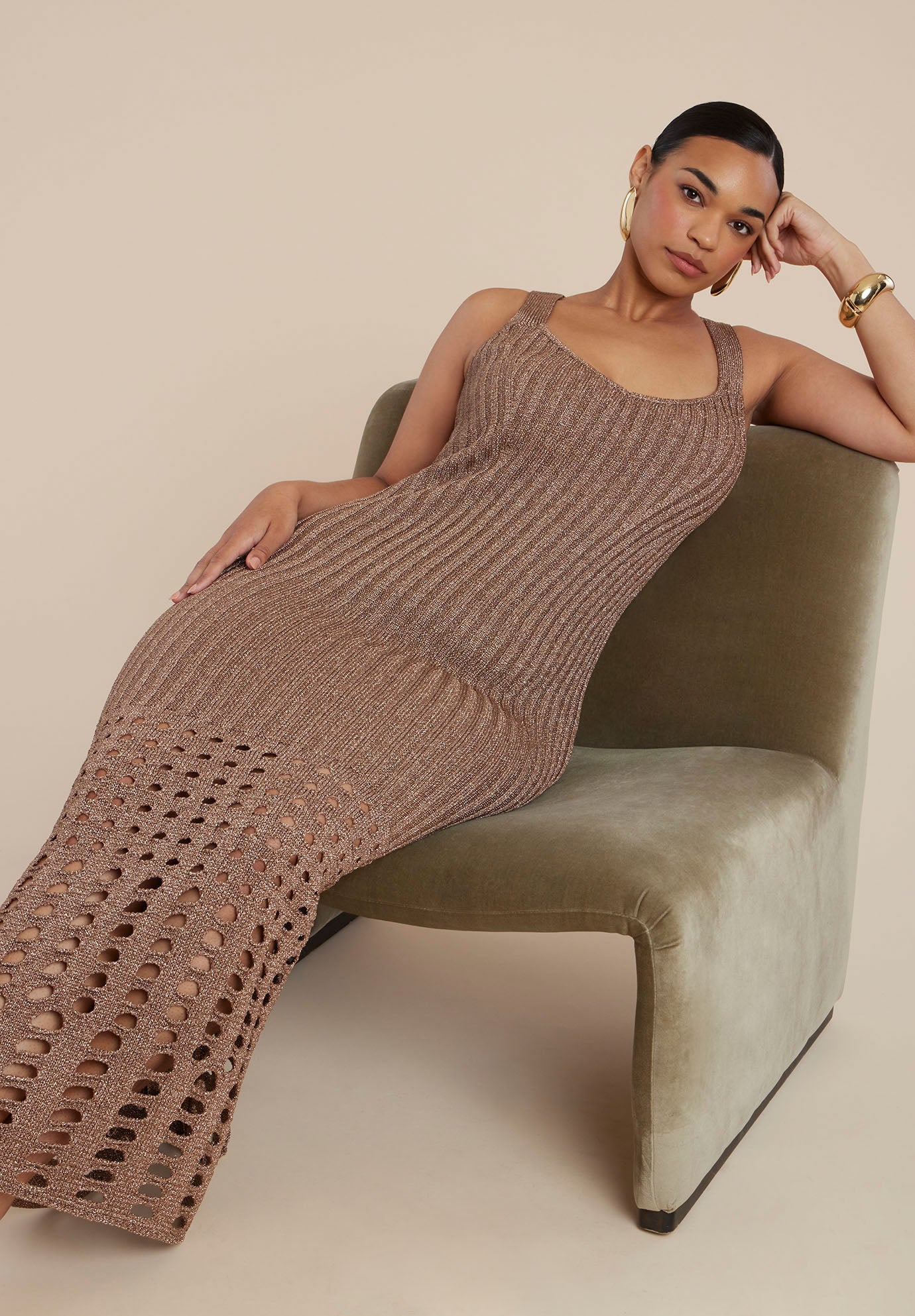 Metallic Open Stitch Sweater Dress image number 2