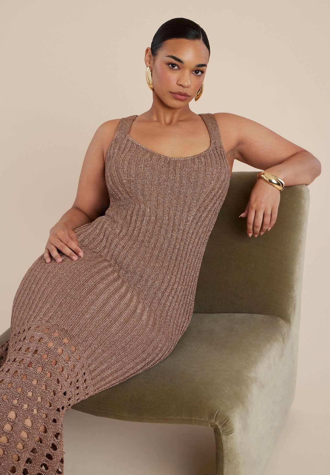 Metallic Open Stitch Sweater Dress image number 4