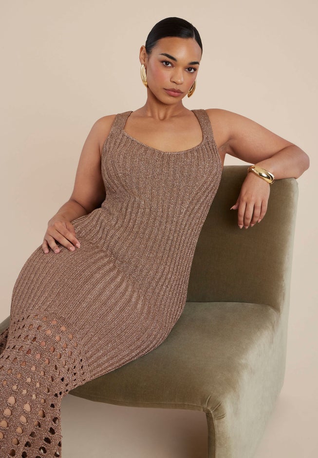 Metallic Open Stitch Sweater Dress image number 4
