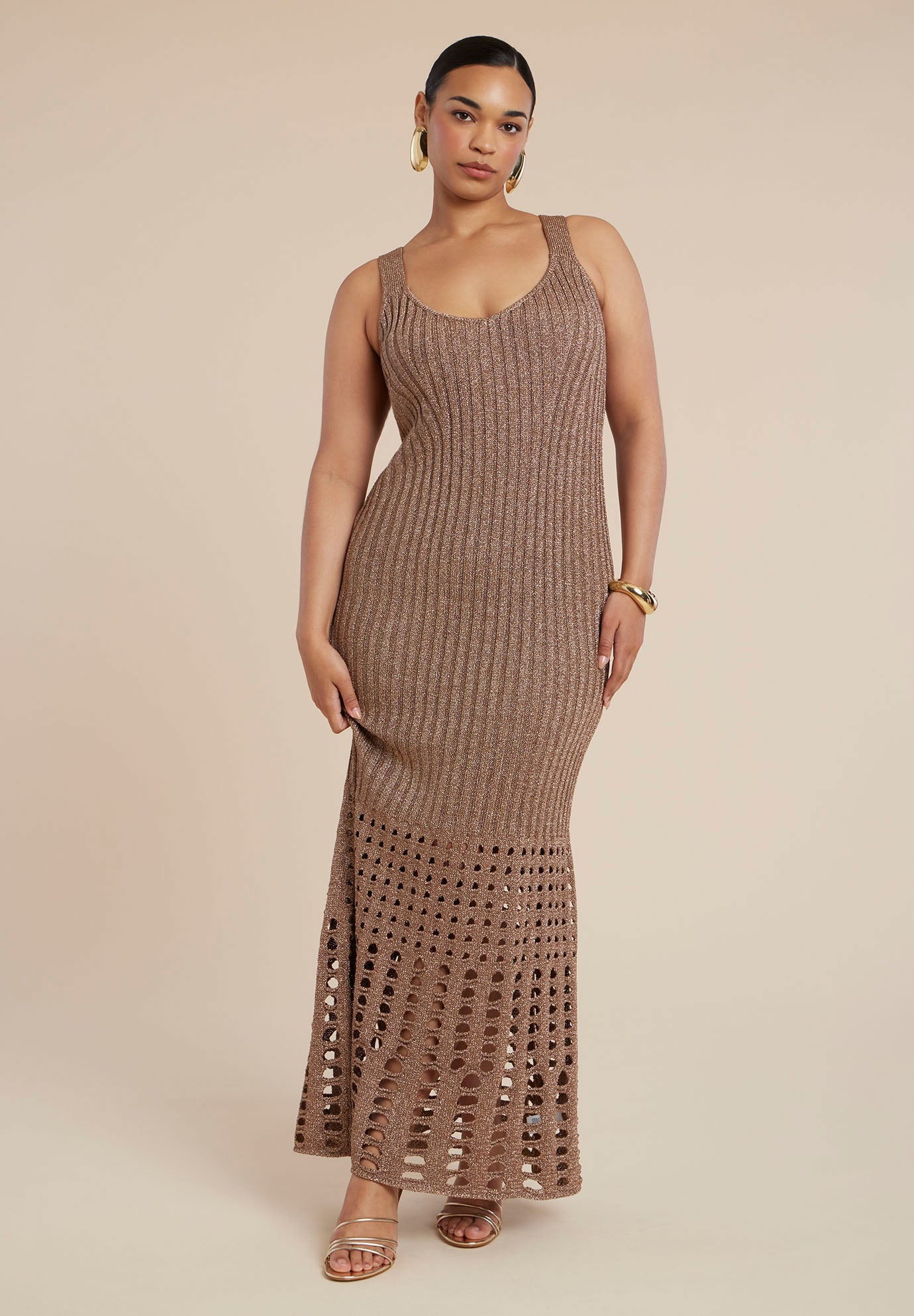 Metallic Open Stitch Sweater Dress image number 0