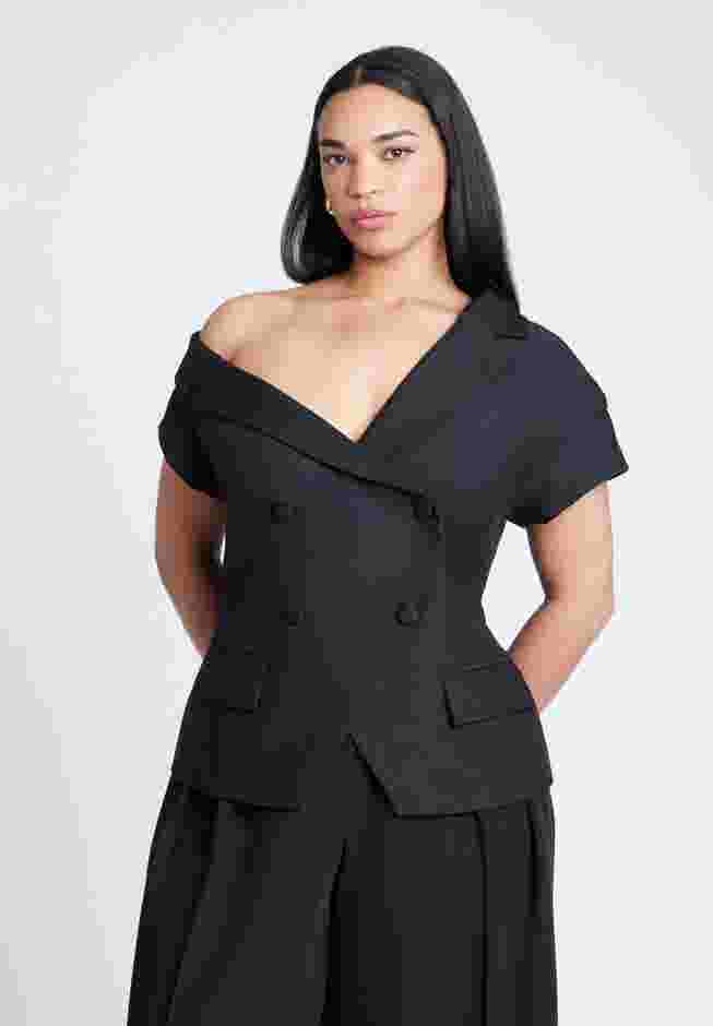 Asym Neckline Short Sleeve Blazer image number 0