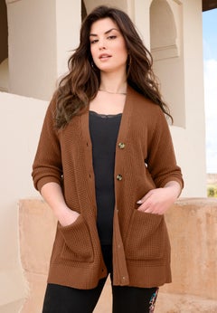 Waffle Button Front Cardigan