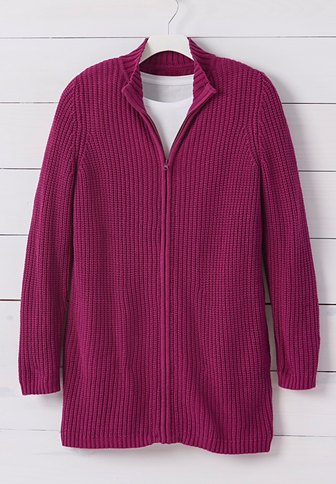 Zip Front Shaker Cardigan Sweater image number 1