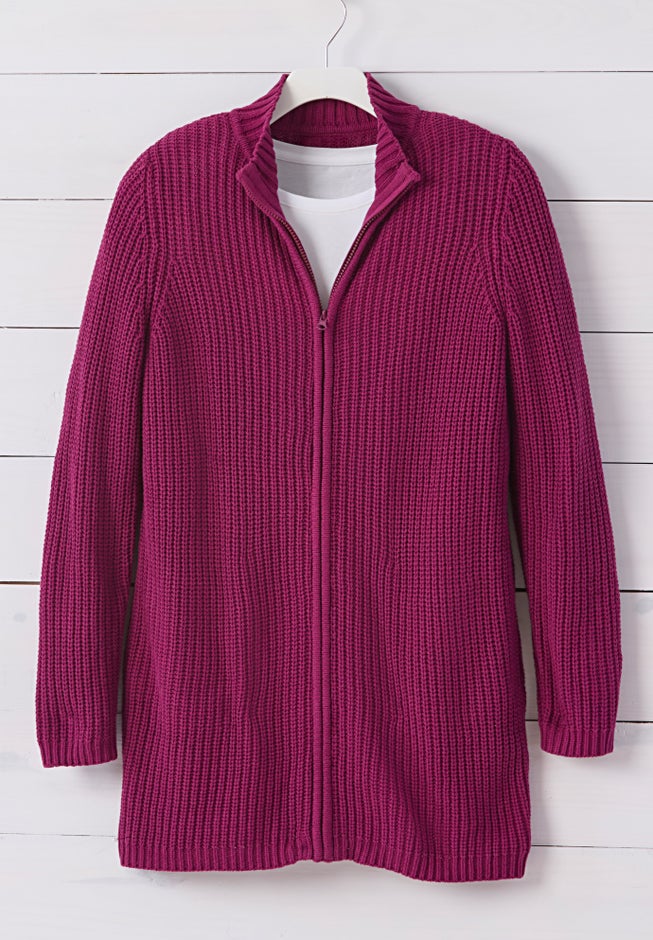 Zip Front Shaker Cardigan Sweater image number 1