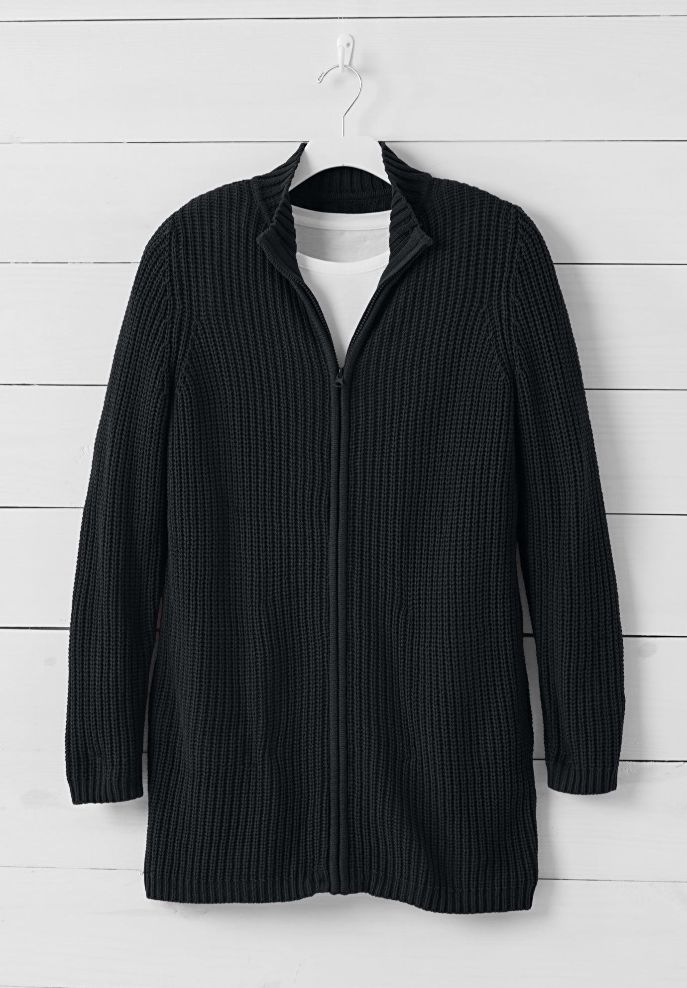 Zip Front Shaker Cardigan Sweater image number 1