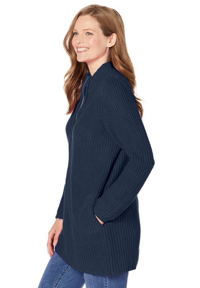 Zip Front Shaker Cardigan Sweater image number 3