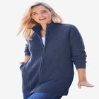 Zip Front Shaker Cardigan Sweater image number null