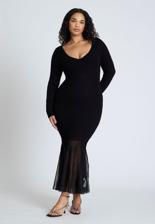 Pleat Hem V-Neck Dress image number 0