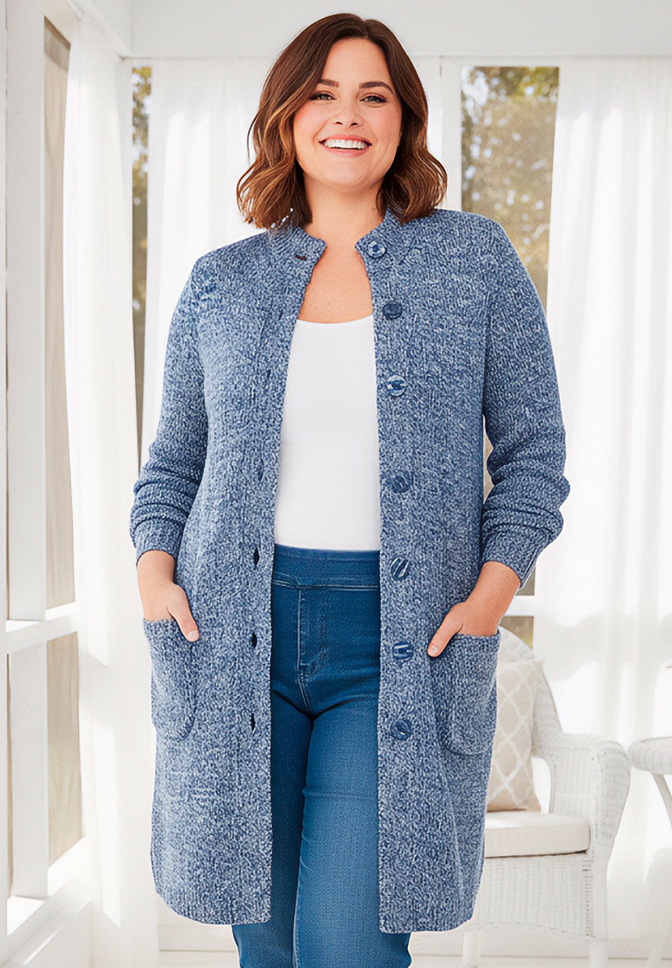 Marled Jacket Duster Sweater image number 1