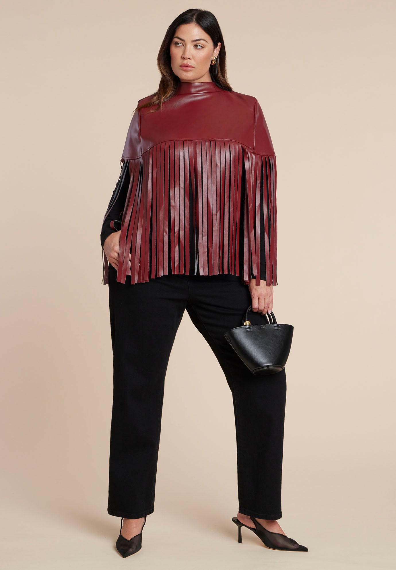 Faux Leather Fringe Cape image number 2