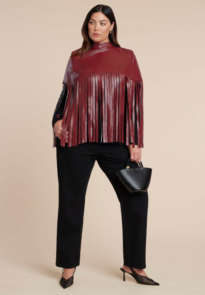 Faux Leather Fringe Cape image number 2